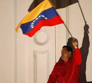 Venezuelan President Hugo Chavez celebrates at Miraflores Palace in Caracas