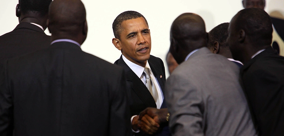 Summary: President Obama attends a meeting of heads of state, and Sudanese leaders, discussing the responsibility of all parties to fully implement the peace agreement that ended Sudan’s civil war, calling for accountability for crimes, and speaking directly to the people of Sudan about how the United States would support those who work for peace. / cc Obama White House, modified, https://obamawhitehouse.archives.gov/blog/2010/09/24/president-obama-ministerial-meeting-sudan-fate-millions