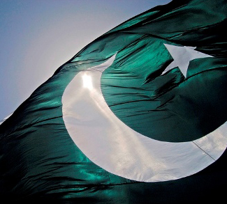 Crescent moon and star on Pakistani flag