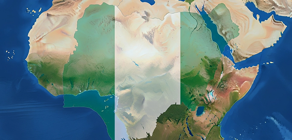 Africa Map, Nigeria Flag, Generated by Google Gemini on July 28, 2025.