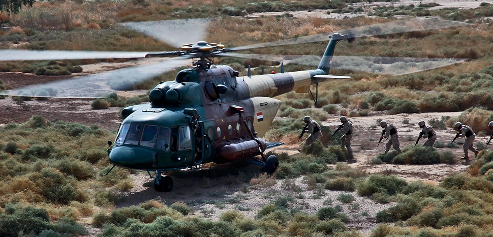                 cc CAMP TAJI, Iraq-After securing their simulated target, Iraqi Soldiers make their way back onto an Iraqi Air Force MI-17 Hip helicopter. U.S. Soldiers from the 1st Air Cavalry Brigade, 1st Cavalry Division, trained the IA on properly entering and exiting a helicopter in a combat situation, here, Oct. 17. / https://en.m.wikipedia.org/wiki/File:US_Army_53453_CAMP_TAJI,_Iraq-After_securing_their_simulated_target,_Iraqi_Soldiers_make_their_way_back_onto_an_Iraqi_Air_Force_MI-17_Hip_helicopter._U.S._Soldiers_from_the_1st_Air_Cavalry_Brigade,_1st_Cavalry_Div.jpg
              