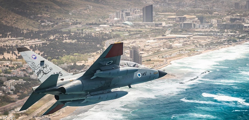                 cc IDF Spokesperson's Unit photographer, modified, The traditional Israeli Air Force flyover to mark Israel's 74th Independence Day celebrations across the country.‎ Here at the south Haifa coast. / https://commons.wikimedia.org/wiki/File:Israel_74th_Independence_Day_-_Israeli_Air_Force_Fly_By_III.jpg
              