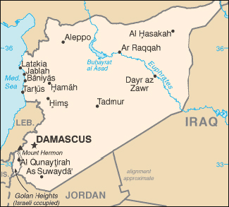 Political map of Syria before the country was torn apart by the Syrian civil war.