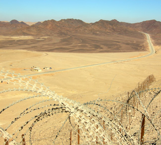 Barbed wire and road in Sinai Egypt