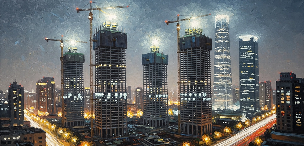Beijing construction at night, Generated by Google Gemini on July 31, 2025.