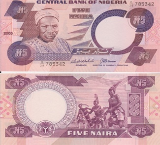 A picture of a Nigerian 5 Naira Bill