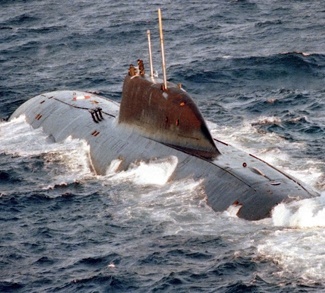 an Indian Akula Class Submarine surfaces.