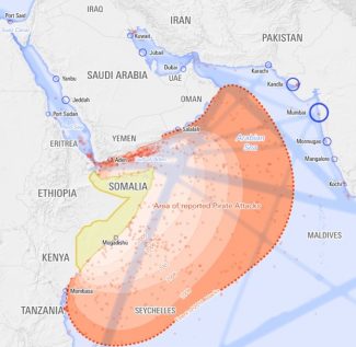 Pirate attacks in the Gulf of Aden up until 2010. CC Global Panorama, altered.