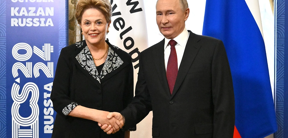                 cc kremlin.ru, http://en.kremlin.ru/events/president/news/75367 / With New Development Bank President Dilma Rousseff. Photo by: Kristina Kormilitsyna, brics-russia2024.ru Host Photo Agency
              