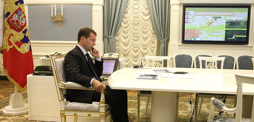 Then president Dmitri Medvedev in 2010, modified, http://en.kremlin.ru/events/president/news/8870