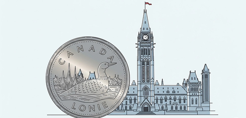 Abstraction of Loonie at Parliament, Generated by Google Gemini on August 6, 2025.