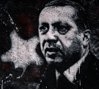 Grafitti of Turkey president Tacip Erdogan, whose policy is turning the MENA region upside-down.