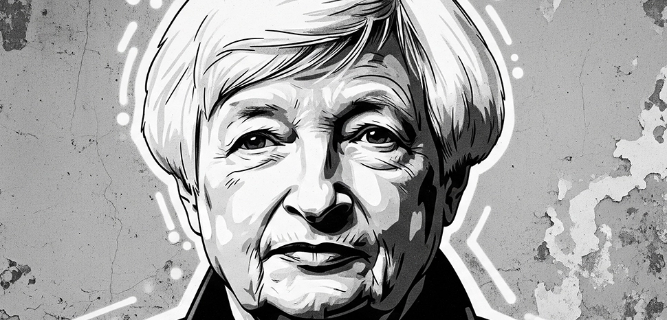 Janet Yellen abstraction, Generated by Google Gemini AI on August 7, 2025. All flags, maps, and likenesses contained within this image are not necessarily accurate representations of reality.