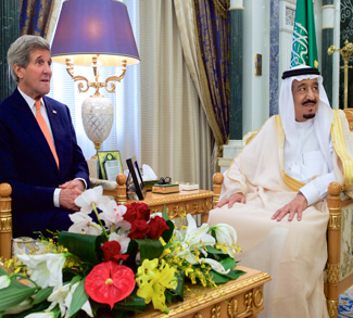 By U.S. Department of State from United States - Secretary Kerry Sits With Saudi King Salman Before Bilateral Meeting in Riyadh, Public Domain, $3
