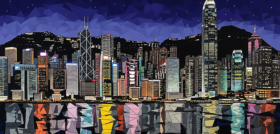 Hong Kong Skyline, Generated by Google Gemini AI on August 7, 2025. All flags, maps, and likenesses contained within this image are not necessarily accurate representations of reality.