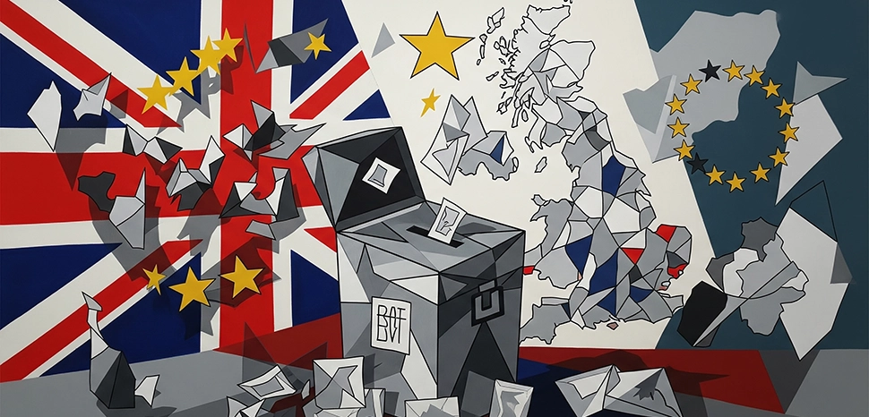 Brexit NATO, Generated by Google Gemini AI on August 8, 2025. All flags, maps, and likenesses contained within this image are not necessarily accurate representations of reality.