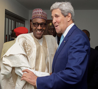 US Secretary of State John Kerry meets with President Buhari to discuss the Boko Haram insurgency among other issues.