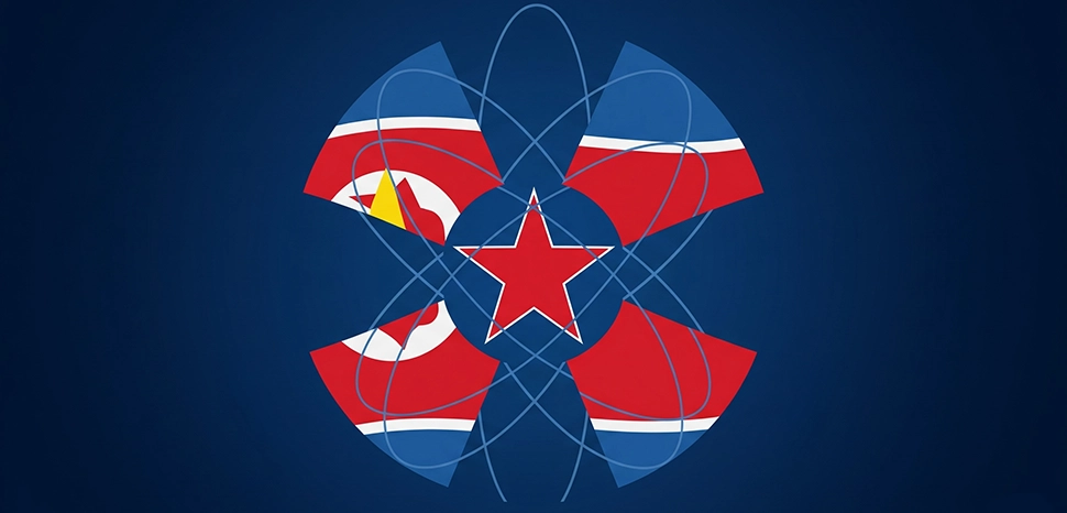                 Nuclear DPRK flag, Generated by Google Gemini AI on August 10, 2025. All flags, maps, and likenesses contained within this image are not necessarily accurate representations of reality.
              