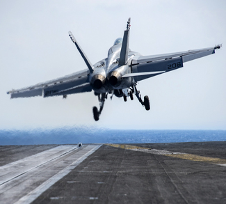 public domain, An F/A-18E Super Hornet takes off from the aircraft carrier USS Carl Vinson in the Pacific Ocean, Jan. 16, 2017. The pilot and aircraft are assigned to Strike Fighter Squadron 137. Navy photo by Petty Officer 2nd Class Sean M. Castellano