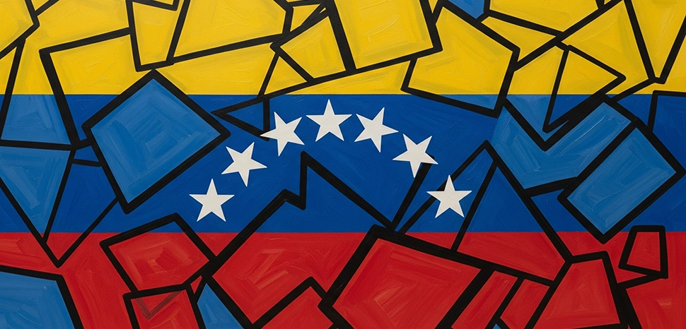 Venezuela flag, Generated by Google Gemini AI on August 14, 2025. All flags, maps, and likenesses contained within this image are not necessarily accurate representations of reality.