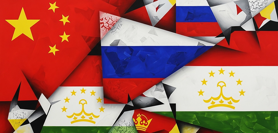 China, Russia, Tajikistan, Generated by Google Gemini AI on August 15, 2025. All flags, maps, and likenesses contained within this image are not necessarily accurate representations of reality.