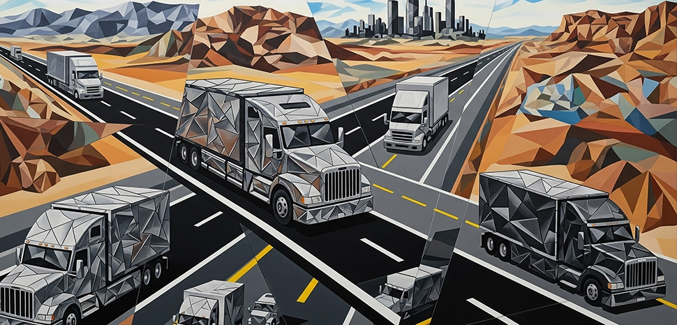                 US Trucks, Generated by Google Gemini AI on August 15, 2025. All flags, maps, and likenesses contained within this image are not necessarily accurate representations of reality.
              