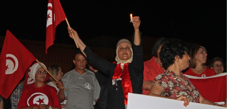 An anti-terrorism protest in Tunisia in July 2014, cc Flickr Magharebia, modified, https://creativecommons.org/licenses/by/2.0/