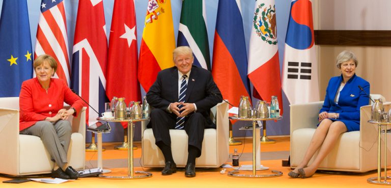 Trump at a 2018 G20 meeting, CC White House Flickr, modified, public domain