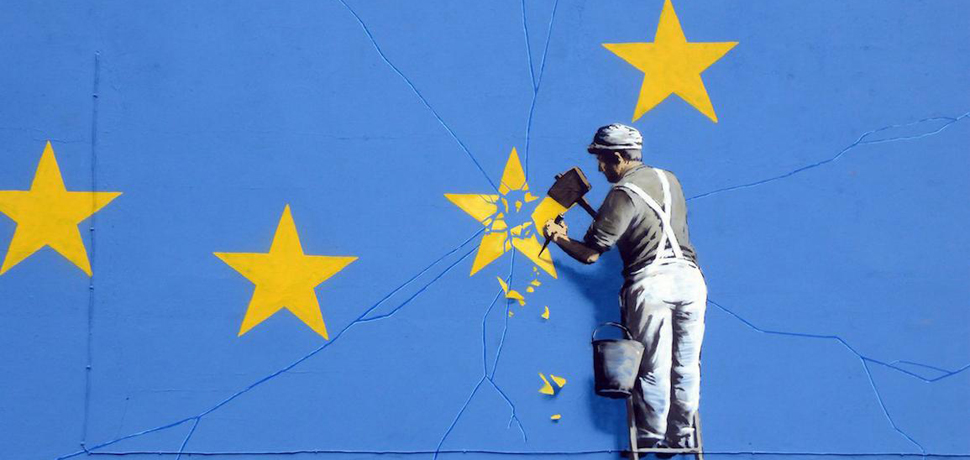 BanksyBrexit, cc Flickr Duncan Hill, modified, https://creativecommons.org/licenses/by/2.0/, QUOTE: Banksy has a much publicised casual attitude towards recreational copyright infringement and you are invited to download whatever you wish from www.banksy.co.uk for personal use. However, making your own art or merchandise and passing it off as ‘official’ or authentic Banksy artwork is a criminal offence.... Please feel free to * Copy any www.banksy.co.uk imagery in any way for any kind of personal amusement * Make your own Banksy merchandise for non-commercial purposes * Pretend you drew it yourself for homework Please do not: * Put up signs saying 