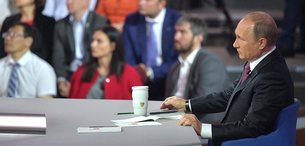 President Putin during annual call-in show, cc Kremlin.ru, http://en.kremlin.ru/events/president/news/54790