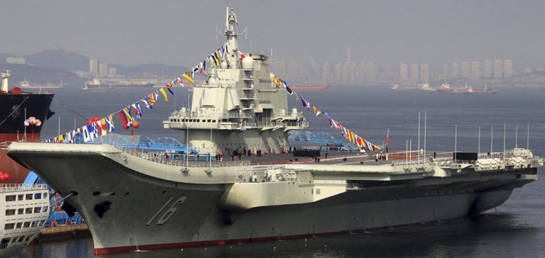 The Liaoning PLA NAvy aircraft carrier, cc Flickr Simon Yang, modified, https://creativecommons.org/licenses/by-sa/2.0/