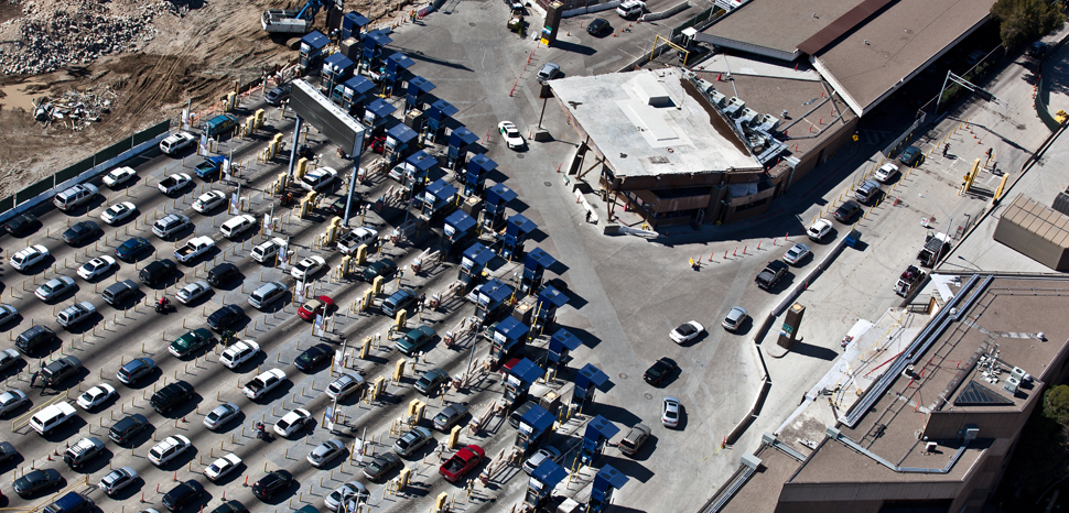 Border Traffic at the San Ysidro Primary Port of Entry., cc US Customs and Border Protection, modified, https://commons.wikimedia.org/wiki/File:San_Ysidro_Border_Traffic_(8652039817).jpg