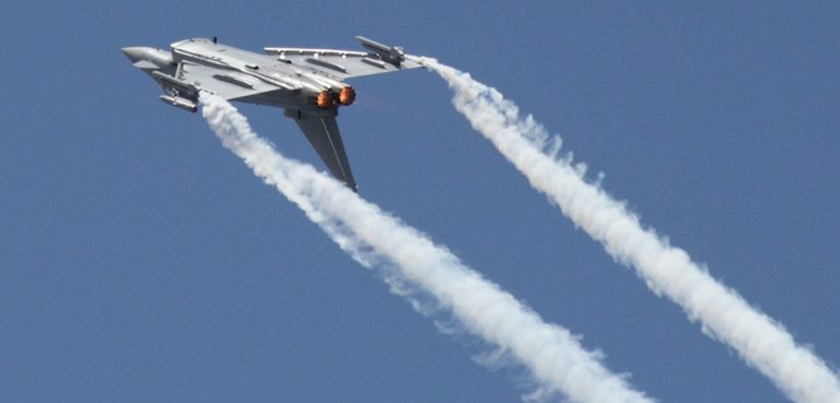 A Eurofighter Typhoon jet; the new, British-led consortium is seeking to build its replacement. CC Flickr, Max Pfandl, modified, https://creativecommons.org/licenses/by/2.0/