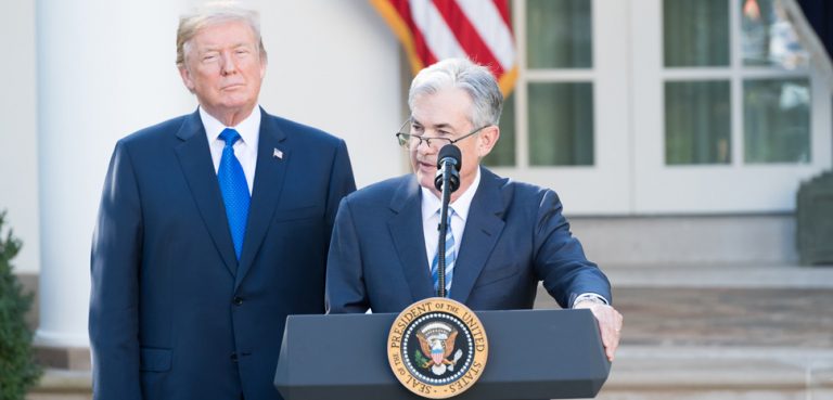 Trump Powell, cc Flickr The White House, modified, https://creativecommons.org/publicdomain/mark/1.0/
