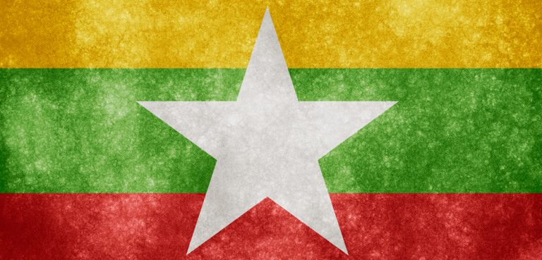 MyanmarFlagGrunge, cc Flickr Nicolas Raymond, modified, http://freestock.ca/flags_maps_g80-myanmar_grunge_flag_p1179.html