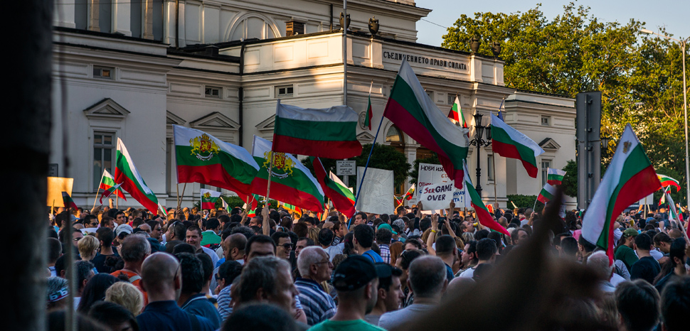 Protests in Sofia in 2013. Thus far, for all the public suspicion of the national COVID-19 response, there has been little in the way of collective action. cc Georgi C, modified, https://creativecommons.org/licenses/by/2.0/
