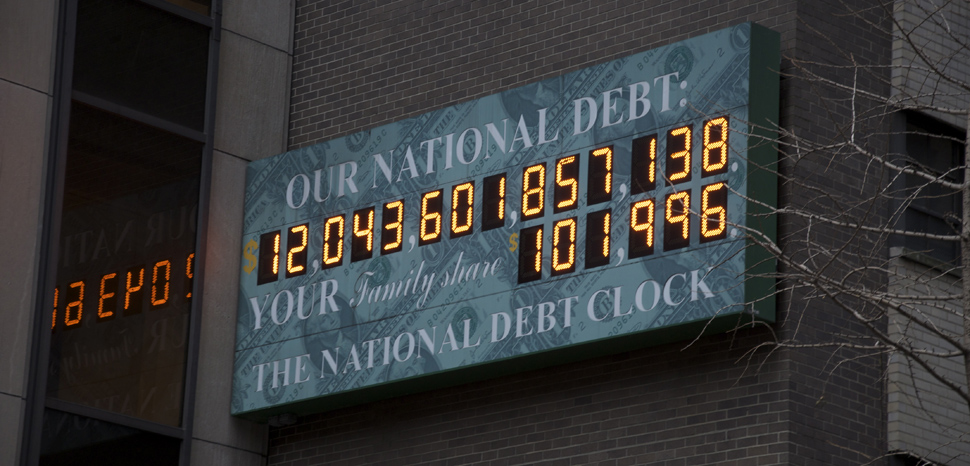 The US federal debt has more than doubled since this photograph of the debt clock was taken in 2009. cc Flickr Nick Webb, modified, https://creativecommons.org/licenses/by/2.0/
