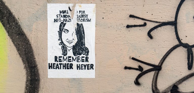 A memorial for Heather Heyer, who was killed in an anti-white supremacy protest in Charlottesville in 2017. cc Flickr Lorie Shaull, modified, https://creativecommons.org/licenses/by-sa/2.0/