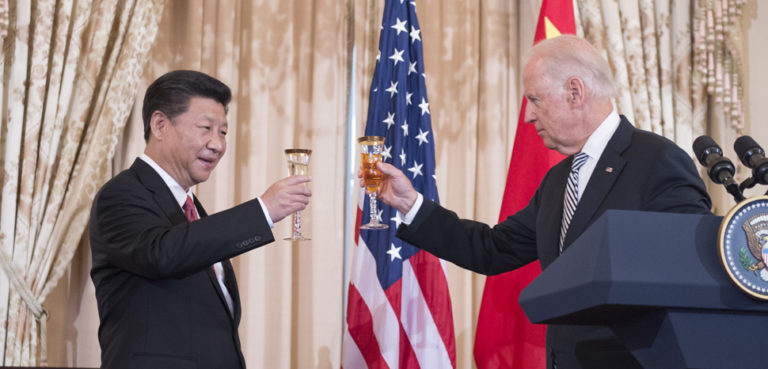 Vice President Biden toasts China President Xi Jinping at a state dinner, cc US State Department, modified, https://commons.wikimedia.org/wiki/File:Biden_Raises_a_Toast_in_Honor_of_Chinese_President_Xi.jpg