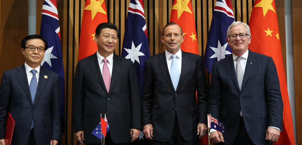 Prime Minister and Andrew Robb signing the Free Trade Agreement with Chinese President Xi and Minister for Commerce Gao Hucheng., 2014, cc Department of Foreign Affairs and Trade website – www.dfat.gov.au, modified 0 https://commons.wikimedia.org/wiki/File:Abbott_and_Robb_signing_the_Free_Trade_Agreement_with_Chinese_President_Xi_and_Minister_for_Commerce_Gao_Hucheng_November_2014.jpg
