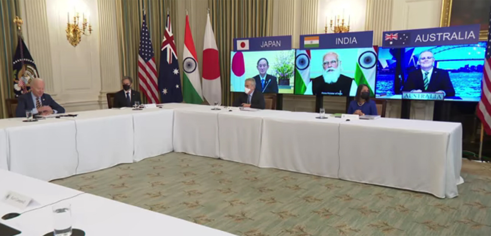 English: President Biden and Vice President Harris Meet Virtually with their Counterparts in the Quad; Prime Minister Narendra Modi of India, Prime Minister Scott Morrison of Australia, and Prime Minister Yoshihide Suga of Japan, source: Video; https://commons.wikimedia.org/wiki/File:President_Biden_and_Vice_President_Harris_Meet_Virtually_with_their_Counterparts_in_the_Quad.webm