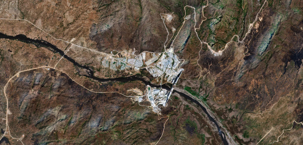 The Grand Ethiopian Renaissance Dam, satellite shot in 2019, cc Pierre Markuse from Hamm, Germany, modified,