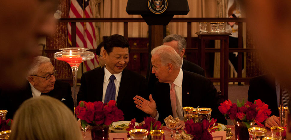 Vice President Joe Biden talks with Chinese Vice President Xi and former Secretary of State Henry Kissinger during a luncheon at the State Department, in Washington, DC, February 14, 2012. (Official White House Photo by David Lienemann)https://obamawhitehouse.archives.gov/blog/2012/02/15/vice-president-biden-s-turn-host-vice-president-xi-china-us