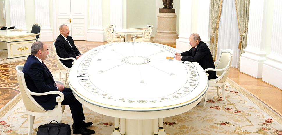At Vladimir Putin’s initiative, the Kremlin hosted trilateral talks between the President of the Russian Federation, President of the Republic of Azerbaijan Ilham Aliyev and Prime Minister of the Republic of Armenia Nikol Pashinyan. (January 2021)cc kremlin.ru, http://en.kremlin.ru/events/president/news/64877