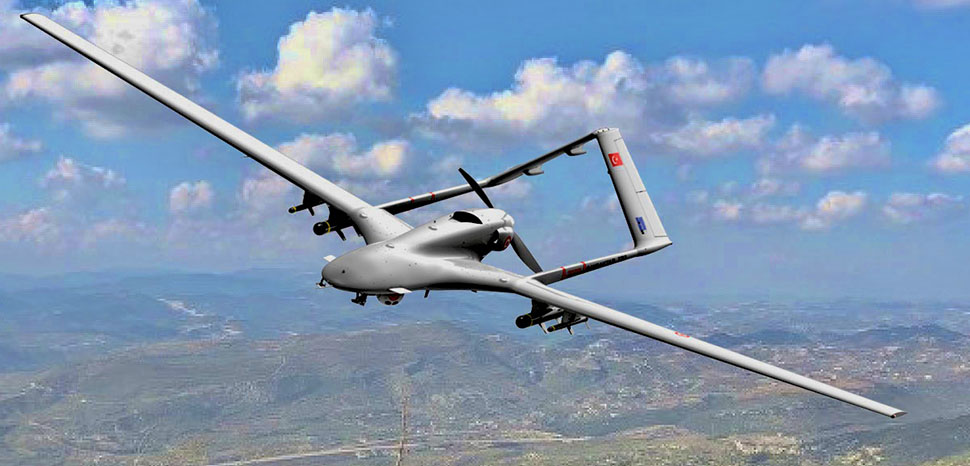 A Turkish-made Bayraktar TB2 drone; cc Army.com.ua, modified, https://commons.wikimedia.org/wiki/File:Bayraktar_TB2.jpg