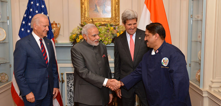 cc U.S. Department of State from United States, modiifed, https://commons.wikimedia.org/wiki/File:Indian_Prime_Minister_Modi_Greets_Chef_Sunderam_of_Rasika_who_Prepared_the_Luncheon.jpg
