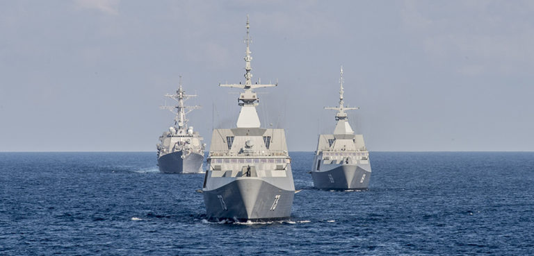 150722-N-MK881-015 SOUTH CHINA SEA (July 21, 2015) The Republic of Singapore Navy’s RSS Intrepid (69), right, RSS Supreme (73), center, and the Arleigh Burke-class guided missile destroyer USS Lassen (DDG 82), left, trail the littoral combat ship USS Fort Worth (LCS 3) during the underway phase of Cooperation Afloat Readiness and Training (CARAT) Singapore 2015. CARAT is an annual, bilateral exercise series with the U.S. Navy, U.S. Marine Corps and the armed forces of nine partner nations. (U.S. Navy photo by Mass Communication Specialist 2nd Class Joe Bishop/Released)