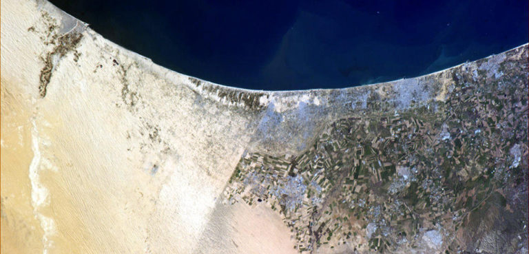 Border of Gaza, Israel, and Egypt as seen from space. NASA/Chris Hadfield https://commons.wikimedia.org/w/index.php?search=rafah%20satellite&ns0=1&ns6=1&ns12=1&ns14=1&ns100=1&ns106=1#/media/File:Border_between_Israel_and_Egypt_visible_from_space.jpg
