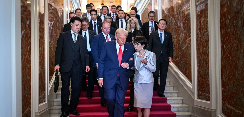 President Donald Trump participates in a bilateral meeting with Japanese Prime Minister Sanae Takaichi , modified, https://www.whitehouse.gov/gallery/president-donald-trump-participates-in-a-bilateral-meeting-with-japanese-prime-minister-sanae-takaichi/