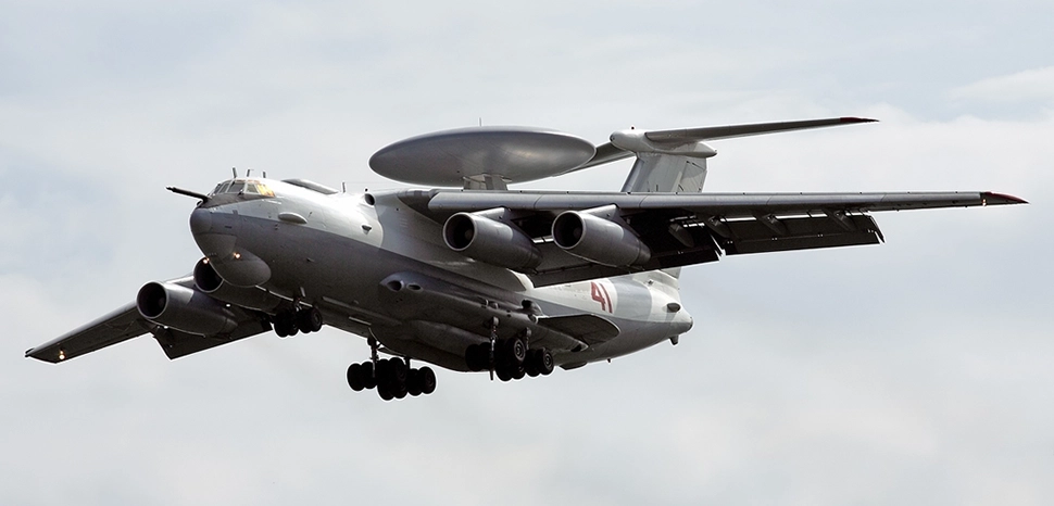                 cc Maxim Maksimov, modified, Beriev A-50 on August 13th, 2011. - https://commons.wikimedia.org/wiki/File:Beriev_A-50,_2011-08-13.jpg
              